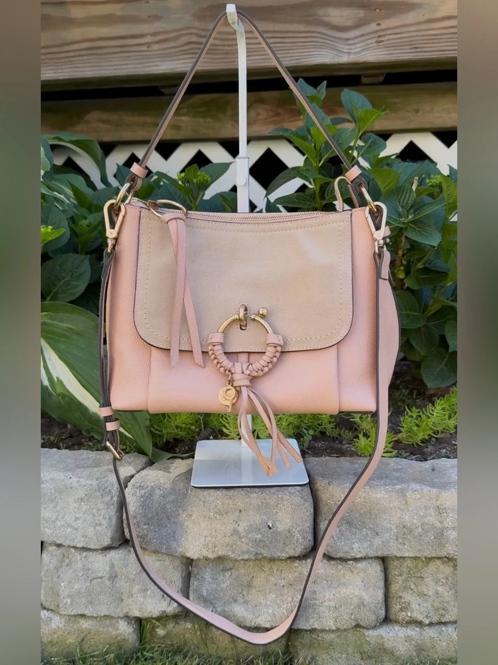 See by Chloe Blush Taupe Joan Suede Pebble Leather Shoulder Crossbody Hobo w/COA - Picture 13 of 13